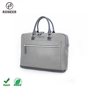 OEM Stylish Black Men Long Strap Portable Laptop Business Attache Case PU Leather Briefcase