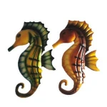 Oniya Beach Theme Sculpture Sea Art Set of 2 Outer Indoor Hanging Metal Seahorse Wall Decor For Patio Pool