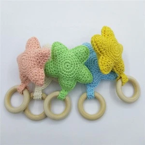 Organic Natural Wooden Crochet Baby Infant Teething Ring Chewing Toy Star Teether