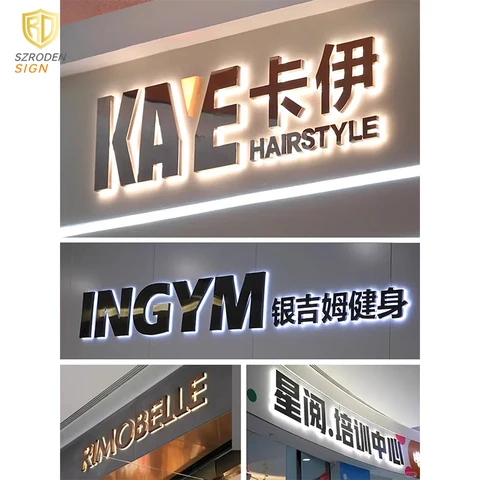 Buy Outdoor Stainless Steel Store Name Sign Board 3d Lighted Matt Gold ...