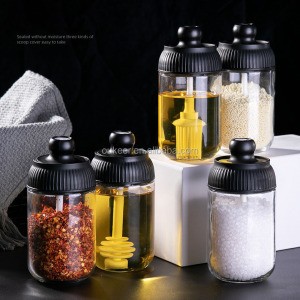 Personalized LOGO Seasoning Glass Bottle Glass Spice and Pepper Shaker Salt Honey Oild Container with Spoon Brush