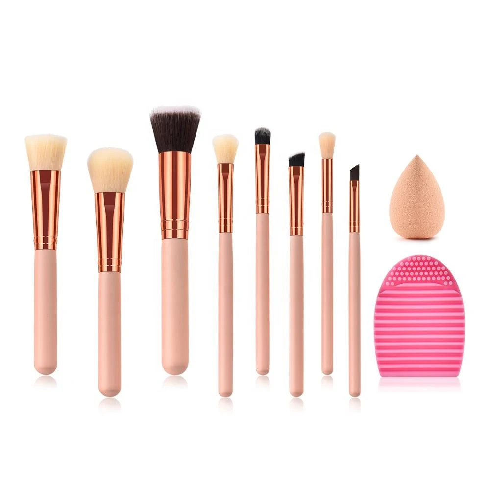 pink brush makeup set 8pcs cosmetic holder brush synthetic hair 8pcs cleaner brush blender sponge