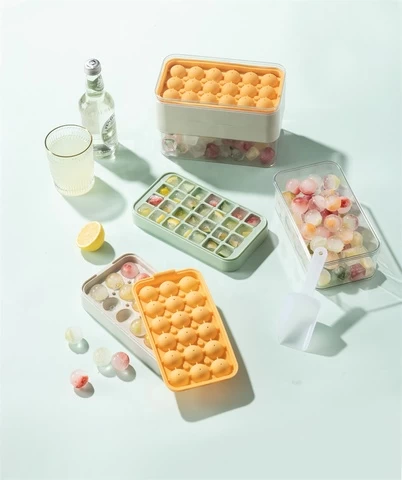Pinmoo Wholesale Price Silicone Ice Cube Trays with Lid and Bin Ice Cube Mold Tray with Ice Freezer Container