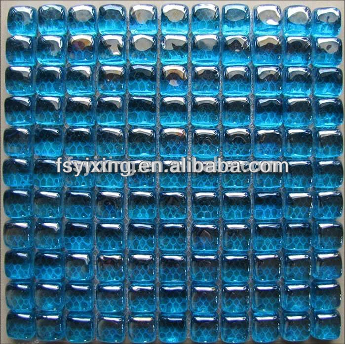 Polished 3D cube shape glass pebbles mosaic tile for Interior and exterior wall decoration