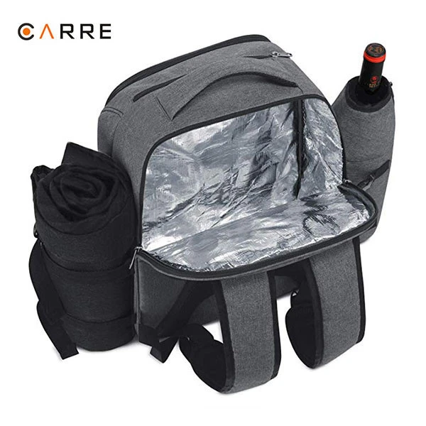 Polyester 4 Person Picnic Set Bag Backpack Cooler Lunch Backpack with Insulated Wine Holder