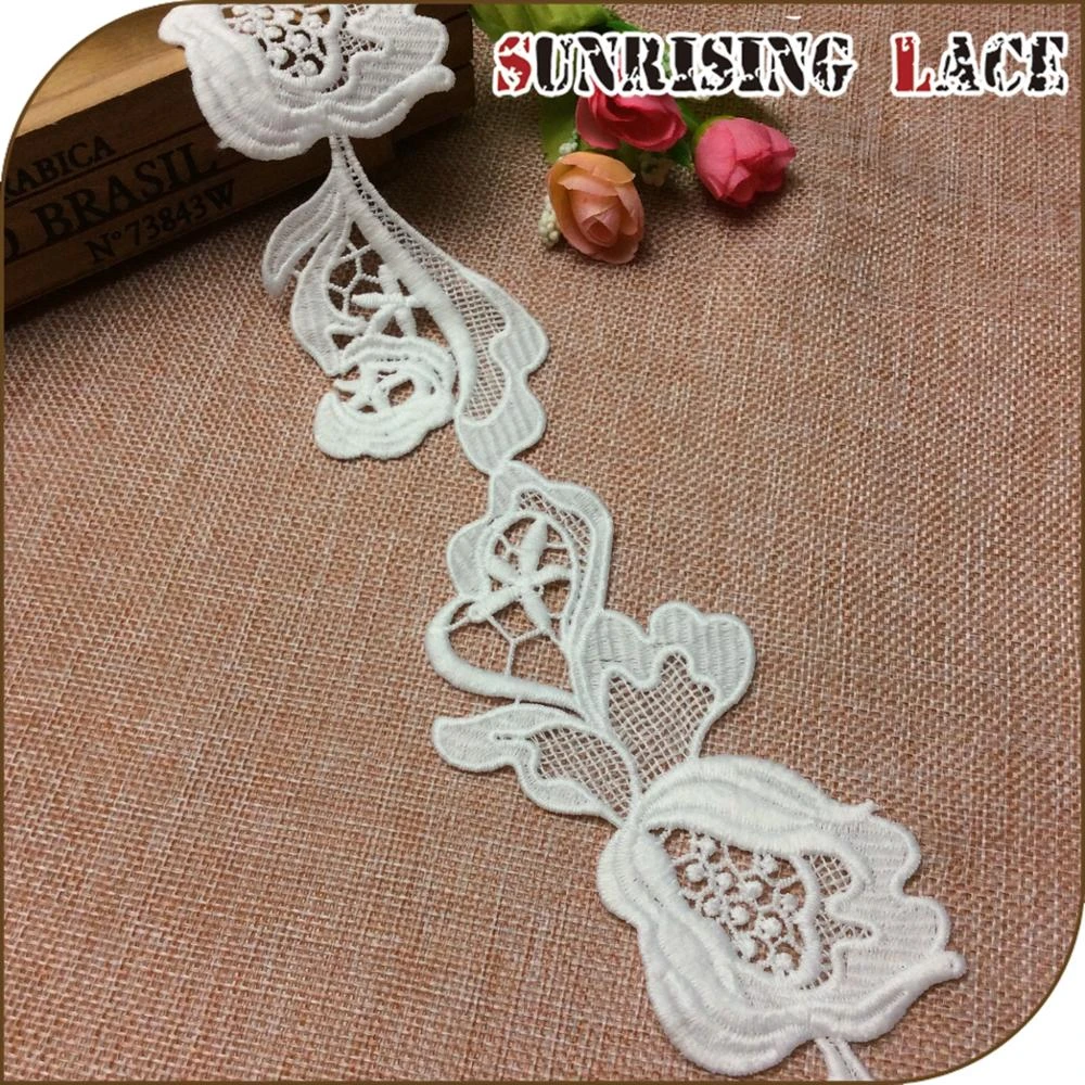 Polyester New Fancy Embroidered White Lace Trim