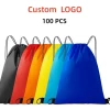 Promotional Customized Shopping Bag Polyester Fabric drawstring sport bag  backpack travel waterproof drawstring bag with logo