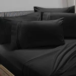 Queen Size Luxury 100% Cotton Black Hotel 6pc Bed Sheet Set with Extra Pillowcase Bedroom Adult White Woven 60 Plain Solid 6 Pcs