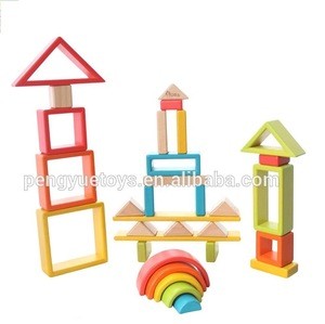 Rainbow Stacker Wooden Building Blocks, Nesting Wooden Blocks Toy with Tray Geo construction blocks safe non toxic