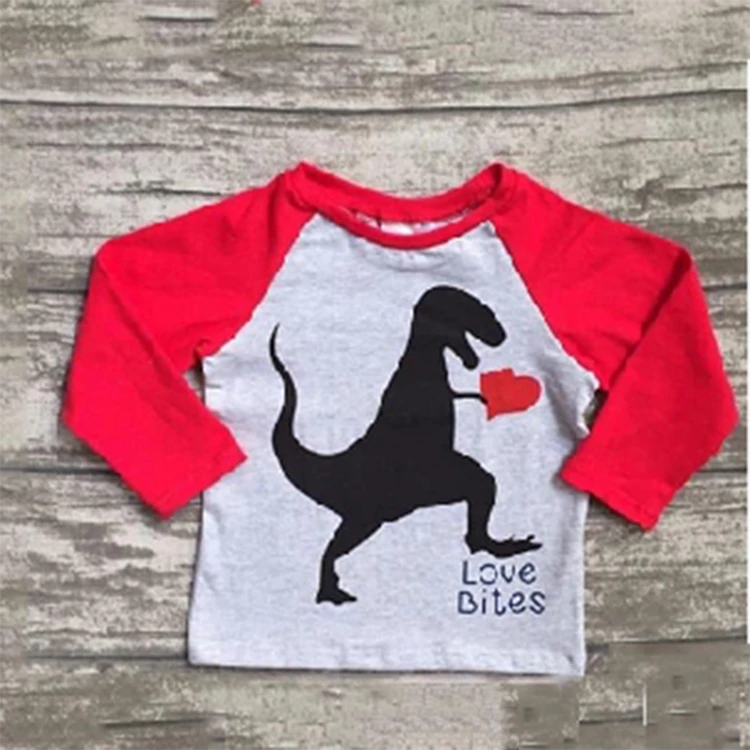 red heart dinosaur design kid clothes baby boy clothes boy tops printing t shirt autumn winter cartoon boy valentine t shirt