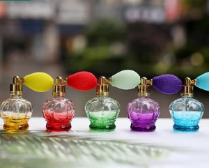 Refillable 12ml Round  Shaped Crystal Glass Spray Perfume Bottles with Atomizer Air Bag
