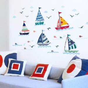 Removable adhesive vinyl 3d sailboat nursery wall decal