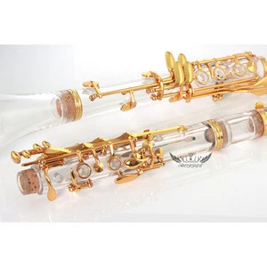 Roffee Music instrument gold plated key 17 keys Bb tone acrylic transparent body clarinet