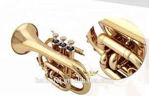 Roffee Musical Brasswind Instrument Gold Lacquer Bb Key Brass Mini Pocket Trumpet