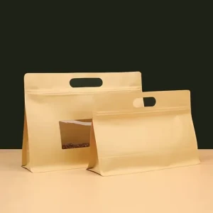 Sacks for packaging Brown And White Stand Up Ziplock Pouch Kraft Paper Bag With Clear/Matte Window
