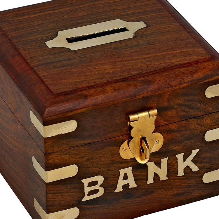 Safe Money Box Wooden Piggy Bank For Boys Girls And Adults