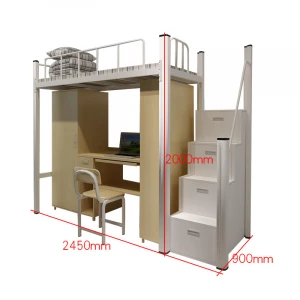 School Apartment Metal Bunk Bed with Side Ladder Double Decker Bed for Kids with Under Locker Iron Over Full Bed