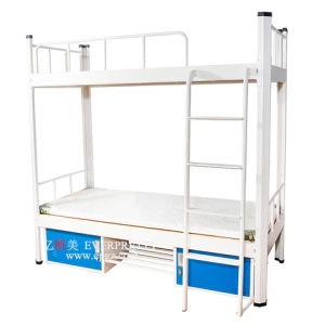 School Dormitory Furniture Metal Duty Double Frame Bunk Bed with Wooden Cabinet and Study Table