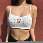 Sexy  Girls Letter Spaghetti Strap Camisole High Waist Tank Top Short Designs Crop Tops For Women