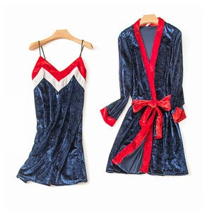 Sexy Women Nightgown Sets Pleuche 2 Pieces Suit Nightdress Bathrobe Female Kimono Bath Gown Robes Night Sleep Wear Sleepwear