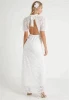 Short Sleeve Backless Front Open White Lace  Dress