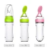 silicone bottle for baby food dispensing, silicone baby feeding bottle with spoon