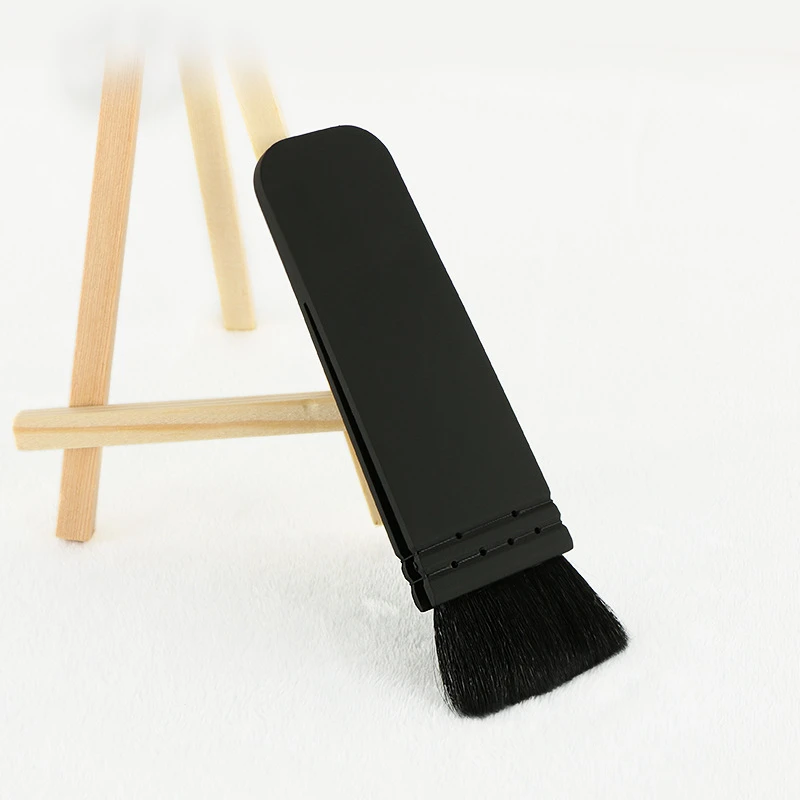 Single Black Wool Flat Brush Plastic Handle Animal Hair Foundation Brush