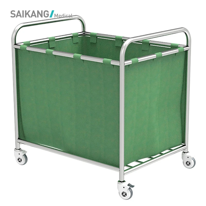SKH040 Hospital Suitable Laundry Trolley With Wheels Made In Stainless Steel