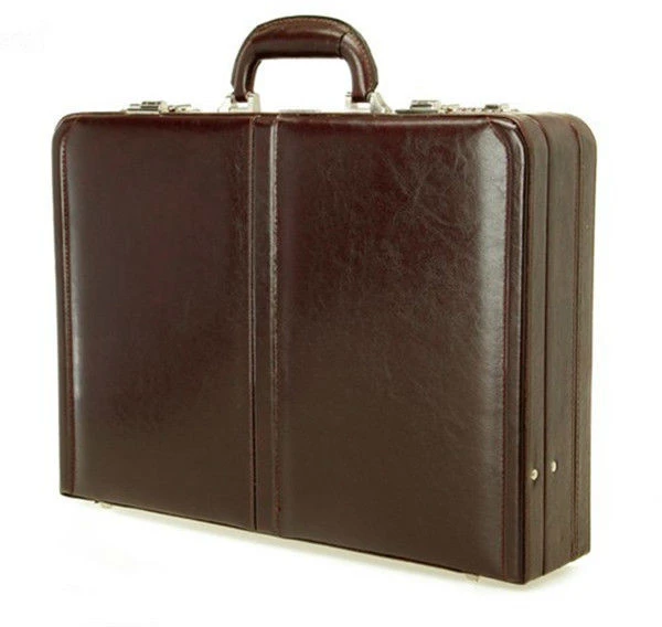 Slap-up Product Brown Leather Finish Business Men Brief Suitcase, w/ Document Envelope, RZ-ALB011