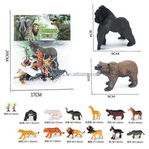 Small Animal 13PCS Stimulation Zoon Animal Toy Bear or Orangutan Twelve Animals With Plant Model Toy Play Set
