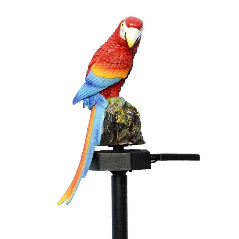 Solar Powered Parrot Light Bird Blue Red Yellow Resin Life-like Animal Decorative Lamps for Garden Yard Lawn Outdoor Lighting