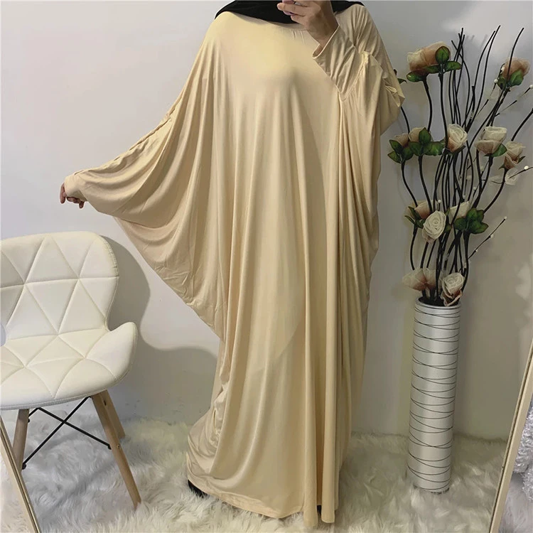 Solid Color Bat Sleeve Milk Shreds Abaya Turkey Muslim Dresses Women Muslim Dress
