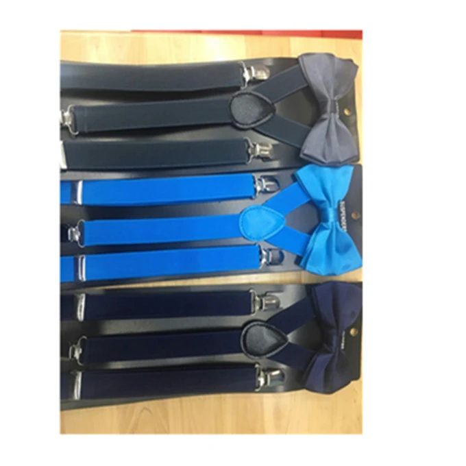 Solid color mens belt plain suspender with bowtie elastic suspender hot selling Y back adjustable suspender stock