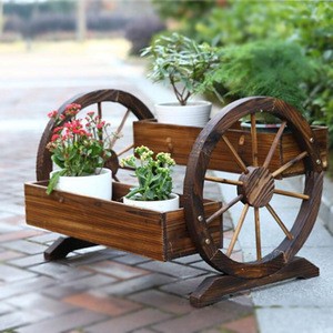 Solid wood wheel flower pot display racks garden planters
