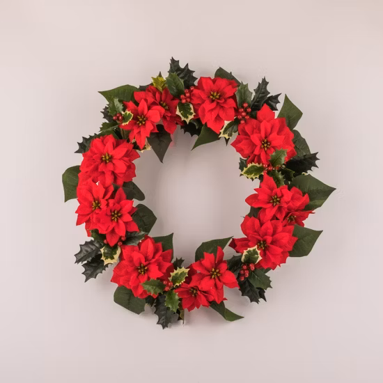 Modern Artificial Poinsettia Christmas Flower Garland Red Berries for Table Easter Halloween