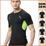 Summer mens fitness tight quick dry clothes gym athletic quick-dry short sleeve t shirts custom logo sportswear workout t-shirt