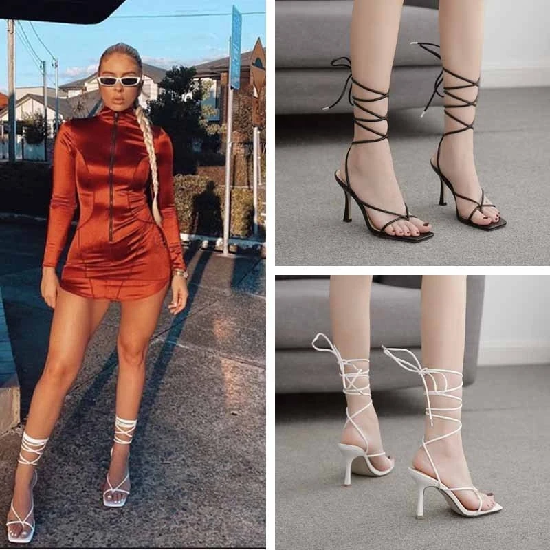 Summer Women New Arrivals 2021 Shoes Stiletto Stylish Ladies Sandals Heels Shoes Bandage Slippers Women Sexy High Heel Shoes
