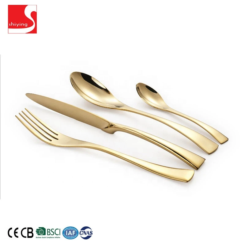 SY-kitchenware factory price  flatware Gift Case Stainless Steel 4pcs Golden Cutlery Set