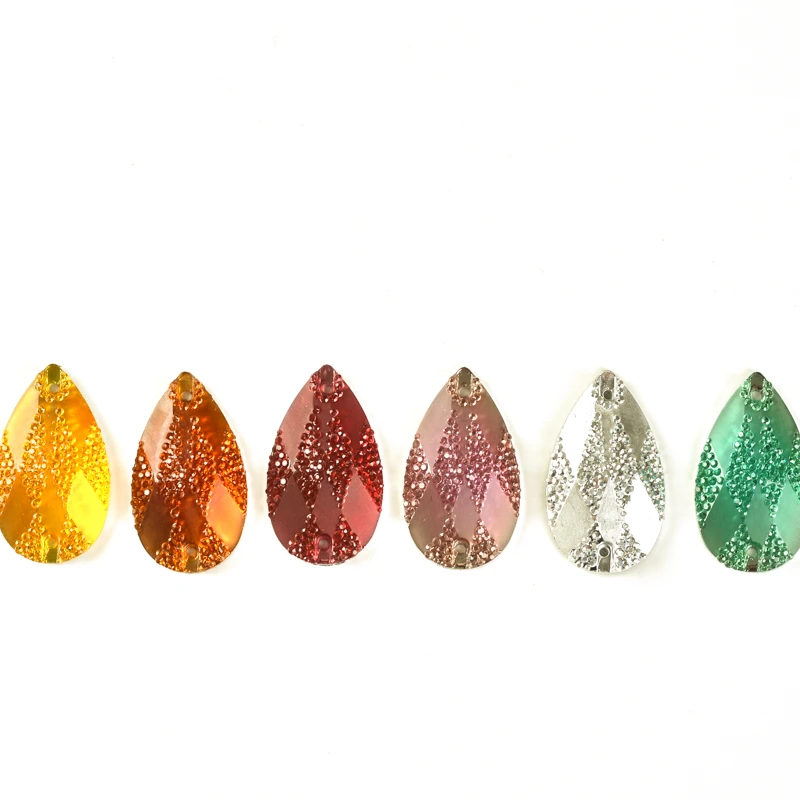 Teardrop Shape Sew On Rhinestones With Two Holes Five Size! Flatback Resin Crystals Stones DIY Drop