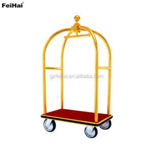 Titanium gold coated hotel used bellboy luggage cart trolley
