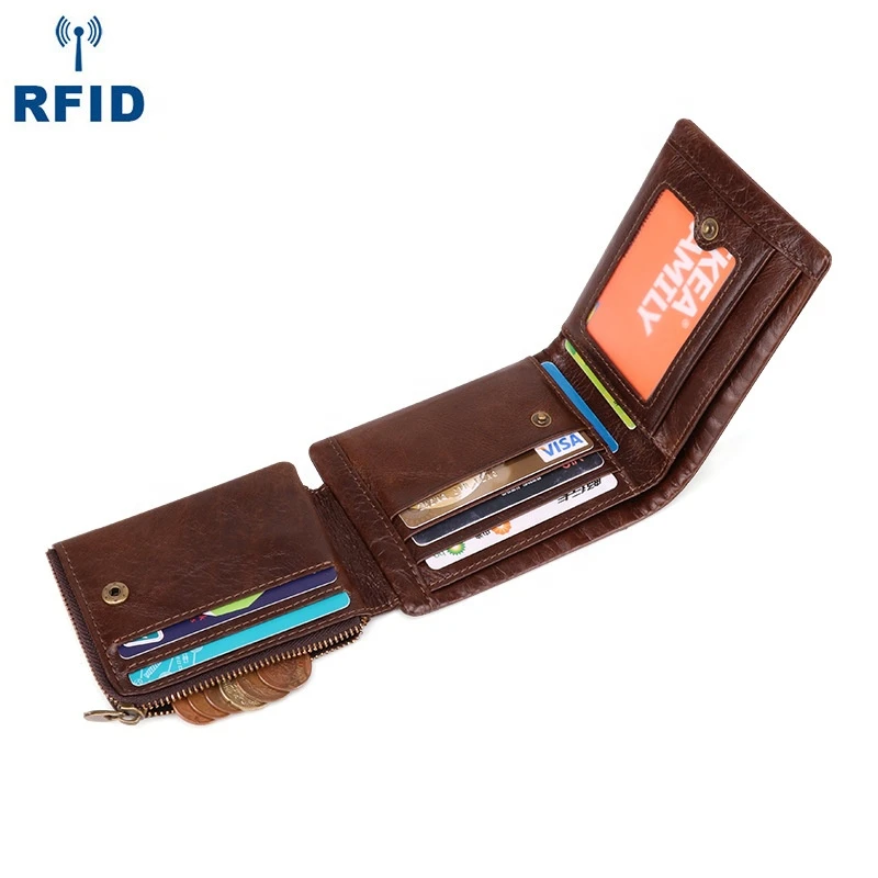 Top grade genuine Leather RFID Blocking men&#x27;s short business card wallet