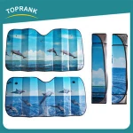 Toprank custom printed automatic car windshield sun shade foldable roll up aluminum front car sun shade