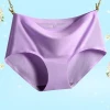traceless sexy girl underwear fashion laser cut one-piece panties women seamless cool ice silk underwear