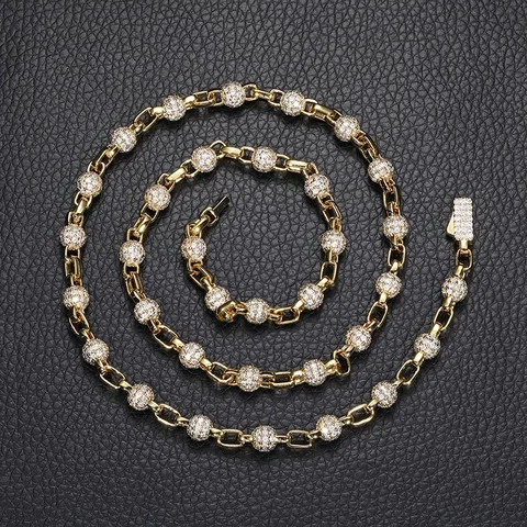 Buy Trendy Hip Hop Circle Beaded Jewelry 18k Gold Plated 6mm Round ...