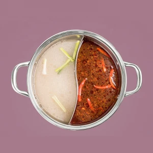 Two flavor soup pot large capacity food grade stainless steel hot pot with clear glass lid