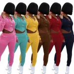 Two Piece Tracksuit Women Solid Color Casual hoodie tracksuit Stack Sweat Pant Jogging Set Two Piece Suit