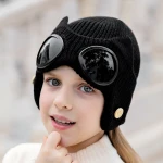Unisex Winter knitted hat integrated hat with eye glass facemask winter hats with scarfs set for kids or adults