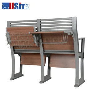 US-901M  Aluminum folding school chair, Wooden Classroom Furniture Double School Desk With Bench Chair For theater