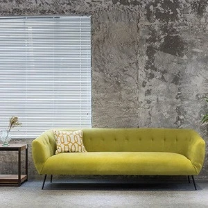 Velvet Fabric Living Room Sofa, Metal Leg Sofa Living Room Furniture, Modern Design Leisure Sofa Three Seater