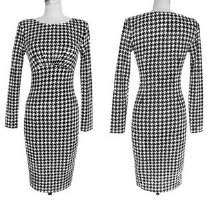Vintage swallows printed long sleeves pencil dress for lady